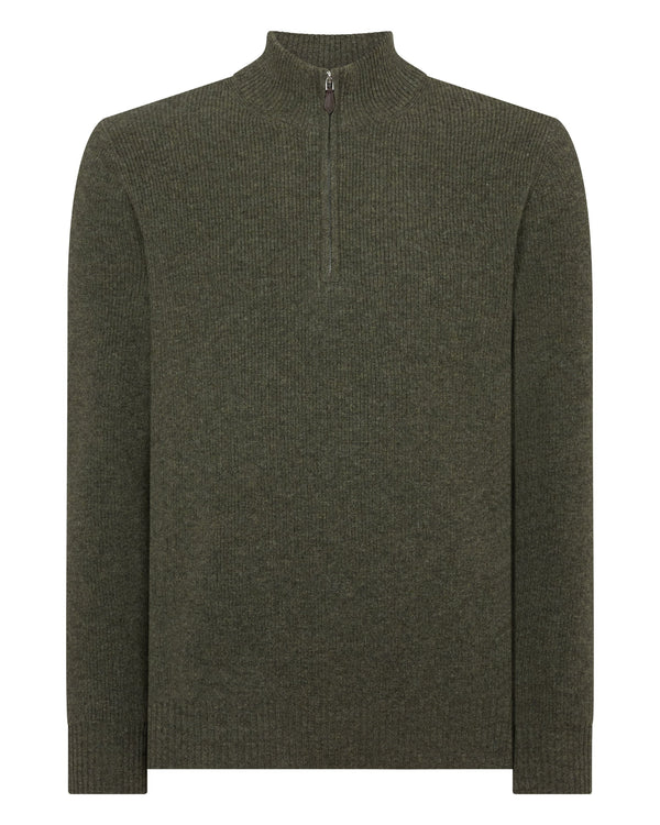 N.peal Men's Ribbed Half Zip Cashmere Sweater In Moss Green