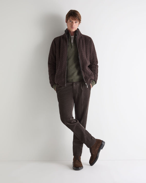 N.peal Men's Ribbed Half Zip Cashmere Sweater In Moss Green