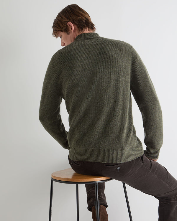 N.peal Men's Ribbed Half Zip Cashmere Sweater In Moss Green