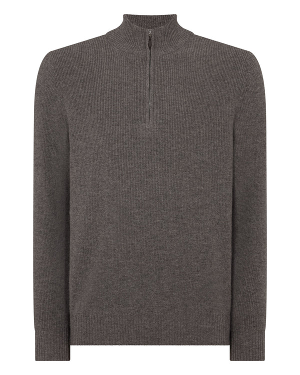 N.peal Men's Ribbed Half Zip Cashmere Sweater In Wood Smoke Brown