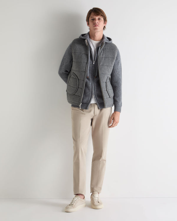 N.peal Men's Ribbed Zip Through Cashmere Hoodie In Grey Melange