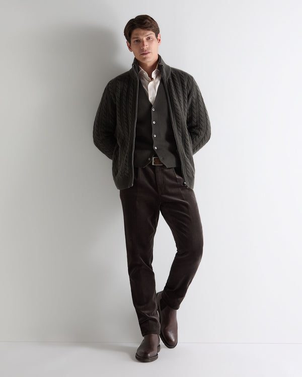 N.peal Men's Richmond Cable Cashmere Cardigan In Arabica Khaki Green