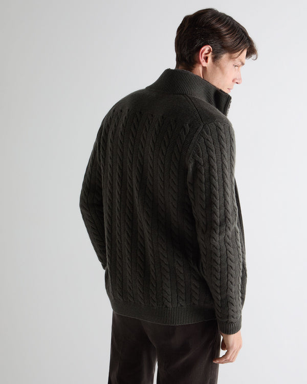 N.peal Men's Richmond Cable Cashmere Cardigan In Arabica Khaki Green