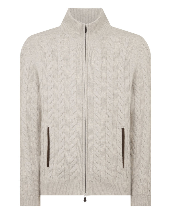 N.peal Men's Richmond Cable Cashmere Cardigan In Ash Grey Marl