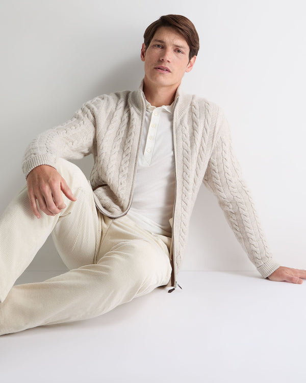 n.peal Men's Richmond Cable Cashmere Cardigan In Ash Grey Marl