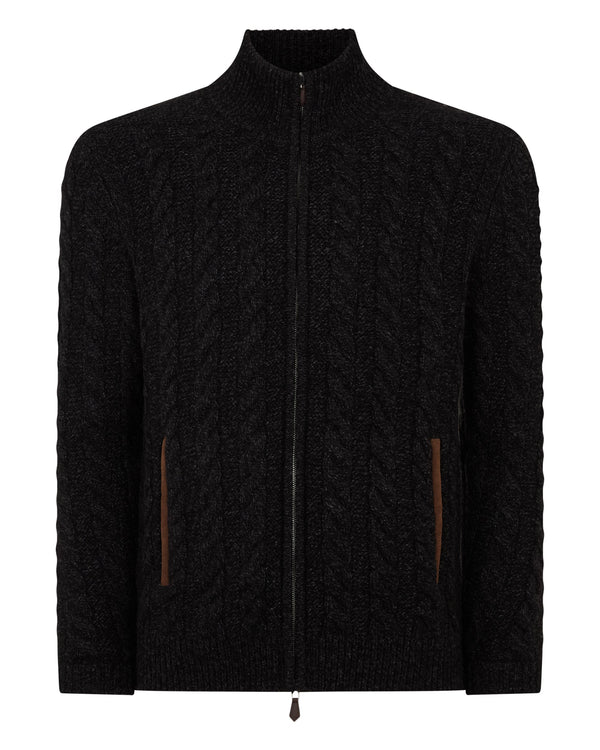 N.peal Men's Richmond Cable Cashmere Cardigan In Charcoal Grey Melange