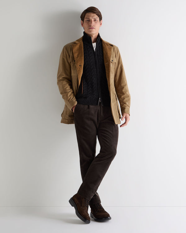 N.peal Men's Richmond Cable Cashmere Cardigan In Charcoal Grey Melange