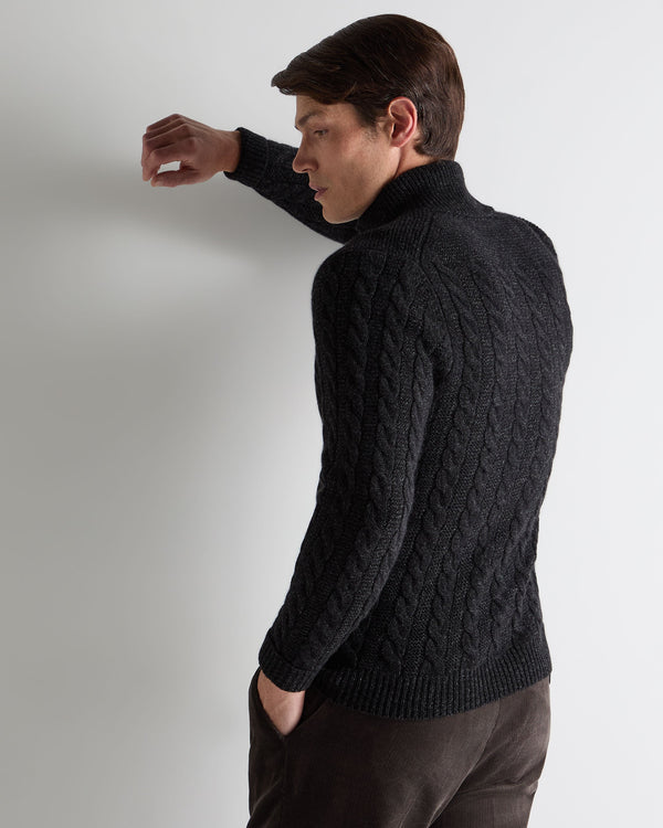 N.peal Men's Richmond Cable Cashmere Cardigan In Charcoal Grey Melange