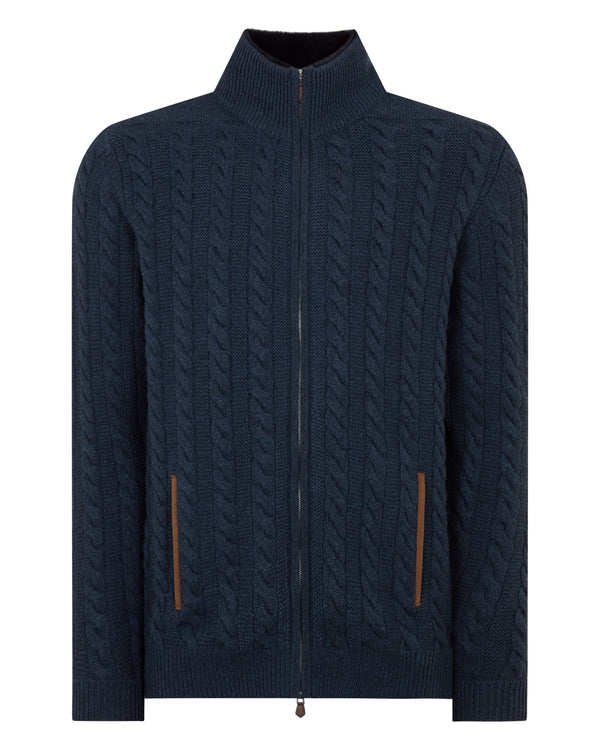 N.peal Men's Richmond Cable Cashmere Cardigan In Indigo Blue