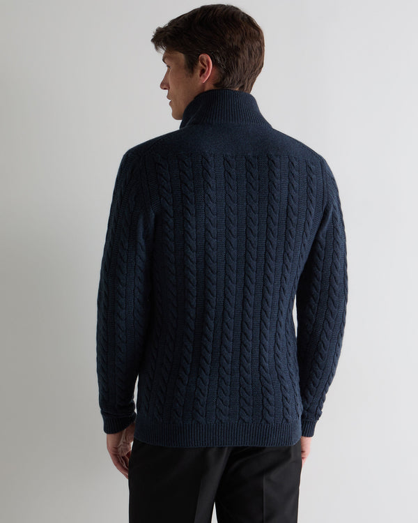 N.peal Men's Richmond Cable Cashmere Cardigan In Indigo Blue