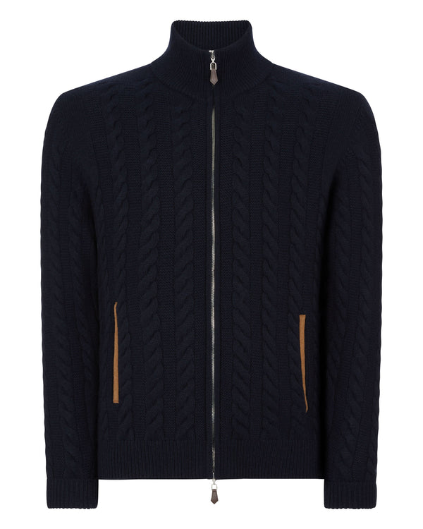 N.peal Men's Richmond Cable Cashmere Cardigan In Navy Blue