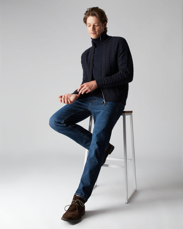 N.peal Men's Richmond Cable Cashmere Cardigan In Navy Blue