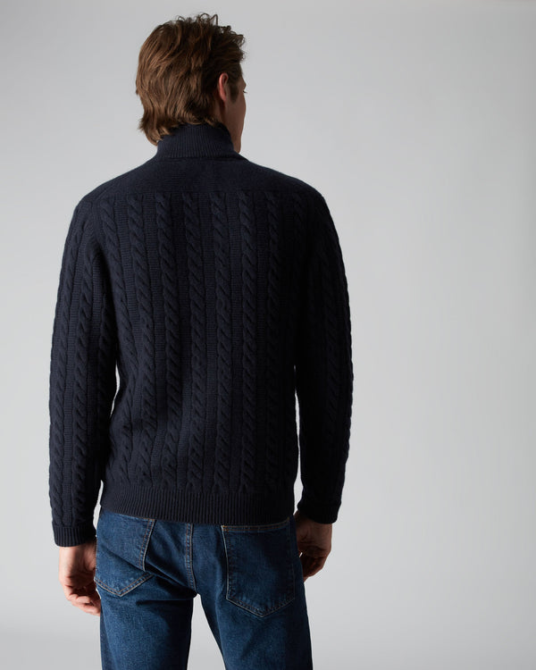 N.peal Men's Richmond Cable Cashmere Cardigan In Navy Blue
