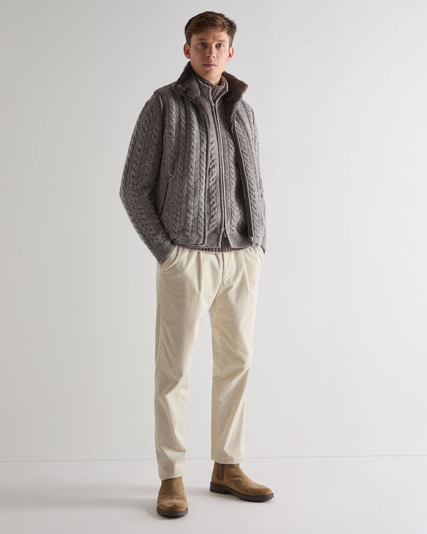 N.peal Men's Richmond Cable Cashmere Cardigan In Soft Truffle Brown Marl