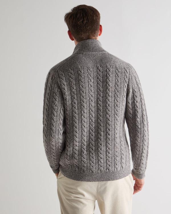 N.peal Men's Richmond Cable Cashmere Cardigan In Soft Truffle Brown Marl