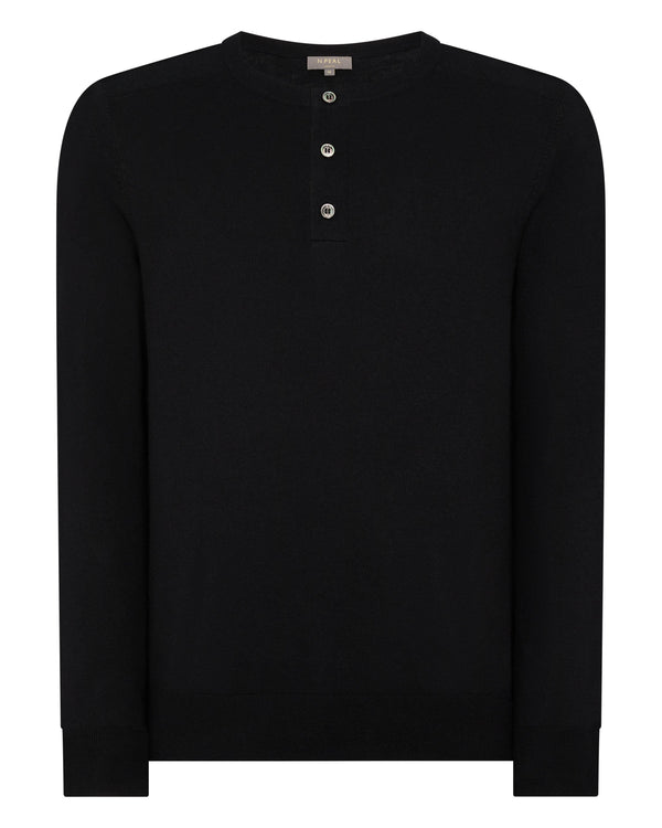 N.peal Men's Round Neck Cotton Cashmere Henley In Black