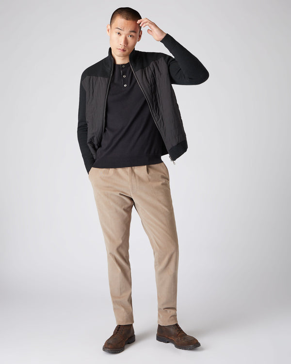 N.peal Men's Round Neck Cotton Cashmere Henley In Black