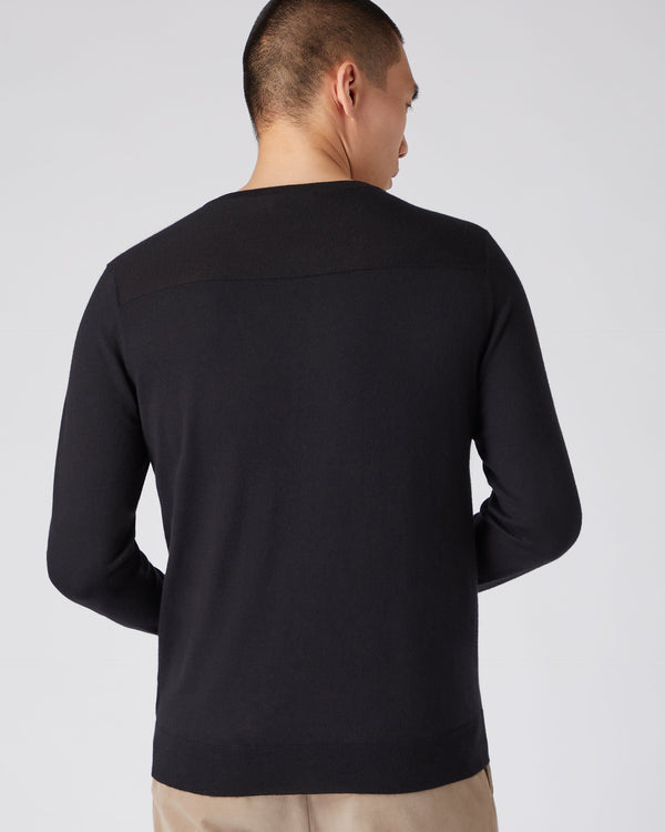 N.peal Men's Round Neck Cotton Cashmere Henley In Black