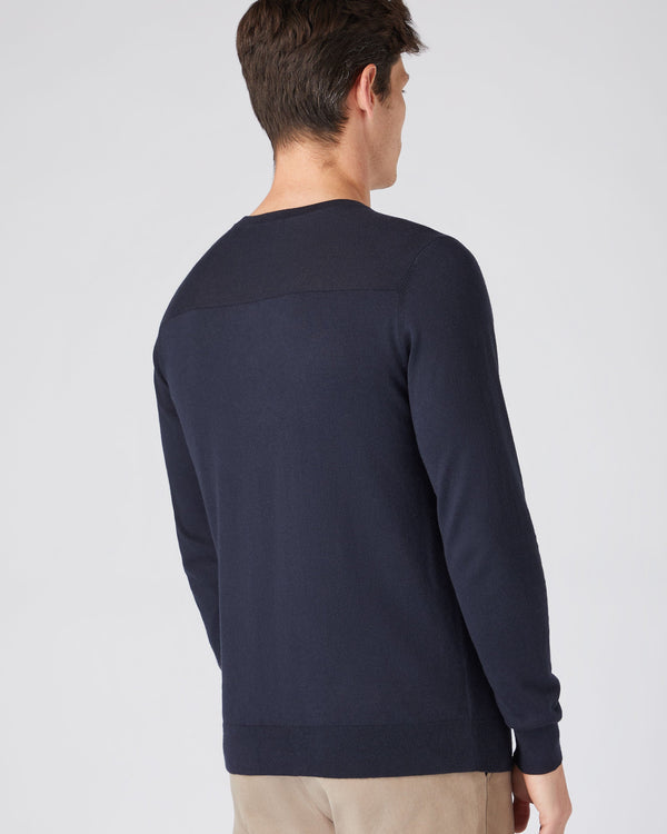 N.peal Men's Round Neck Cotton Cashmere Henley In Navy Blue