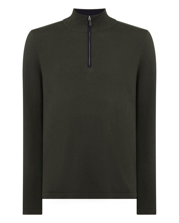 N.peal Men's Salcombe Half Zip Cotton Cashmere Sweater In Arabica Khaki Green