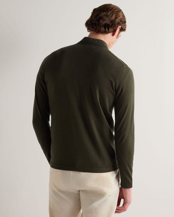 N.peal Men's Salcombe Half Zip Cotton Cashmere Sweater In Arabica Khaki Green
