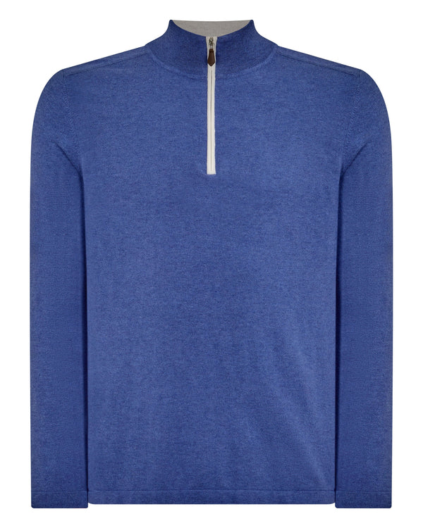 N.peal Men's Salcombe Half Zip Cotton Cashmere Sweater In Denim Blue