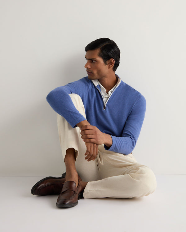 N.peal Men's Salcombe Half Zip Cotton Cashmere Sweater In Denim Blue