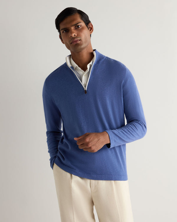 n.peal Men's Salcombe Half Zip Cotton Cashmere Sweater In Denim Blue