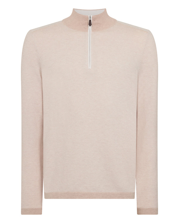 N.peal Men's Salcombe Jacquard Half Zip Cotton Cashmere Sweater In Sandstone Brown