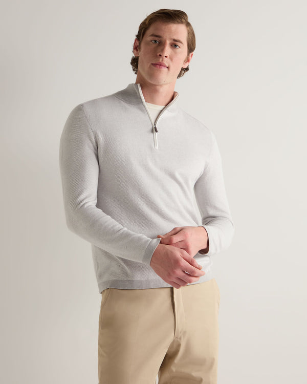 n.peal Men's Salcombe Jacquard Half Zip Cotton Cashmere Sweater In Fumo Grey