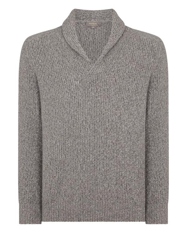 N.peal Men's Shawl Collar Cashmere Sweater In Soft Truffle Brown Marl