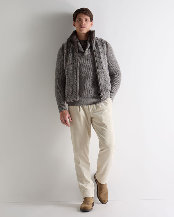 N.peal Men's Shawl Collar Cashmere Sweater In Soft Truffle Brown Marl