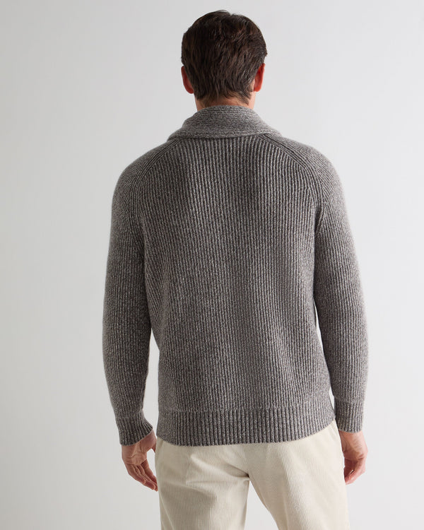 N.peal Men's Shawl Collar Cashmere Sweater In Soft Truffle Brown Marl