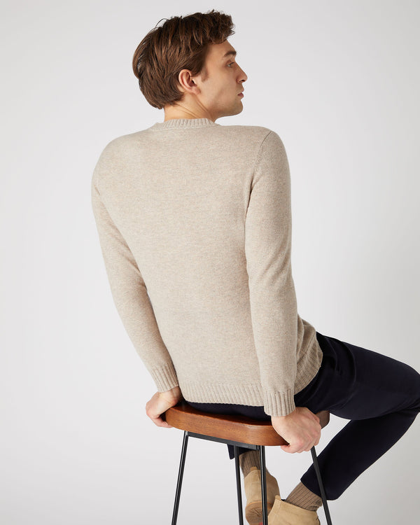 N.peal Men's Shoreditch Round Neck Cashmere Sweater In Oatmeal Brown