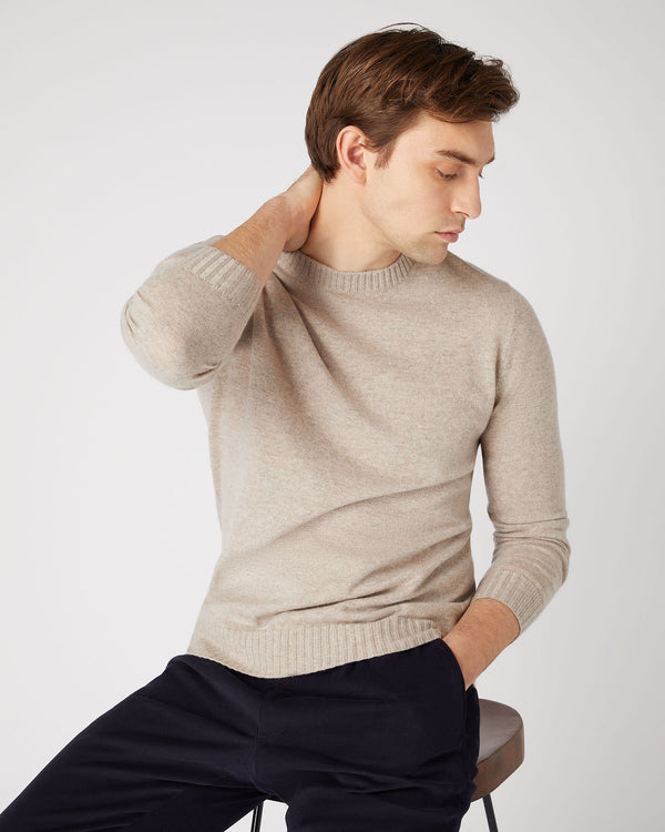 n.peal Men's Shoreditch Round Neck Cashmere Sweater In Oatmeal Brown