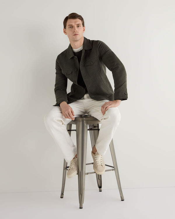 N.peal Men's Short Linen Woven Jacket In Arabica Khaki Green