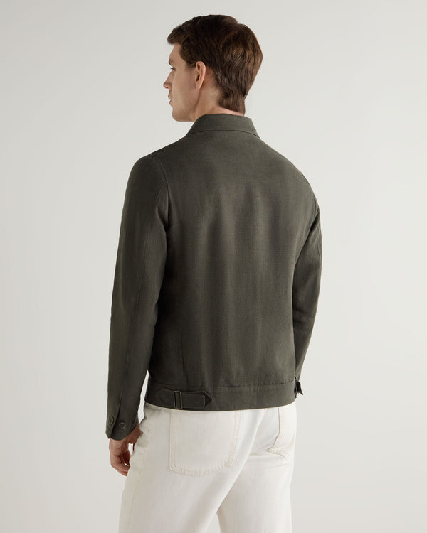 N.peal Men's Short Linen Woven Jacket In Arabica Khaki Green