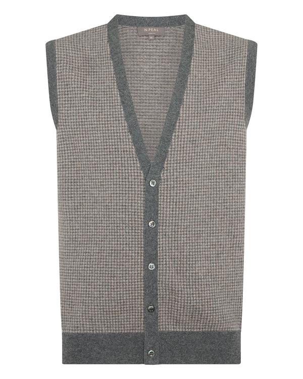 N.peal Men's Sleeveless Cashmere Tank Top In Oatmeal Houndstooth Brown