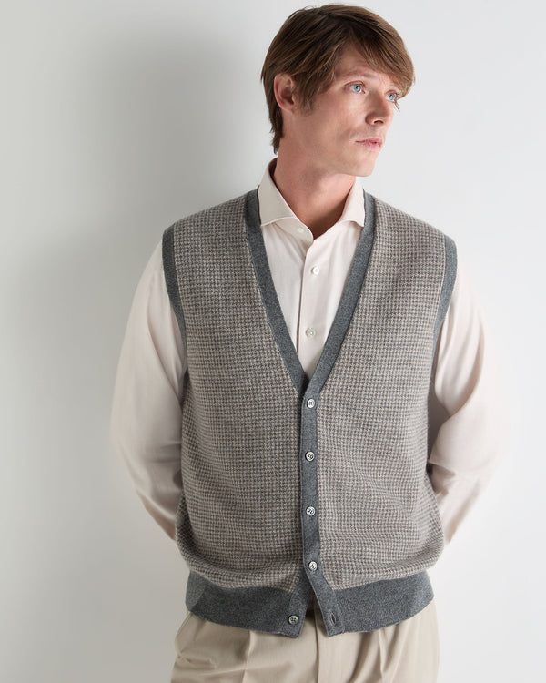 n.peal Men's Sleeveless Cashmere Tank Top In Oatmeal Houndstooth Brown