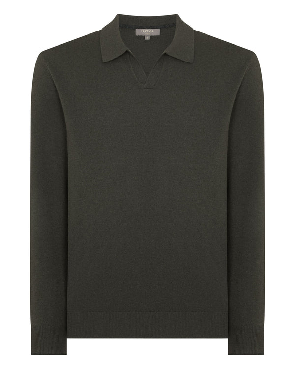 N.peal Men's Sloane Cashmere Polo In Arabica Khaki Green