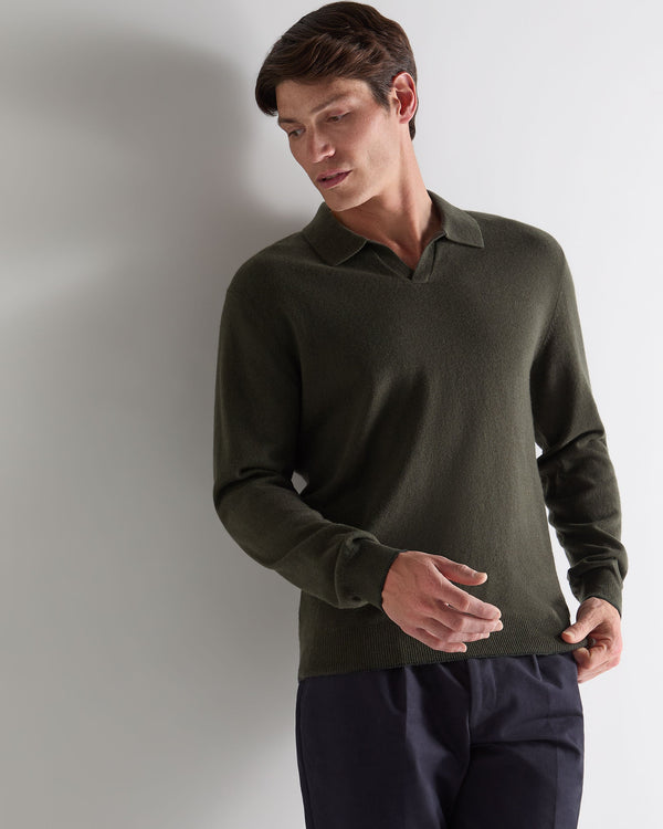 n.peal Men's Sloane Cashmere Polo In Arabica Khaki Green