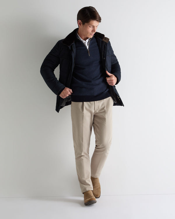 N.peal Men's Temple Jacquard Half Zip Cashmere Sweater In Blue Herringbone