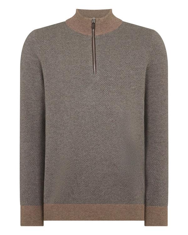 N.peal Men's Temple Jacquard Half Zip Cashmere Sweater In Otter Brown