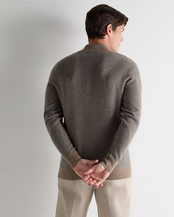 N.peal Men's Temple Jacquard Half Zip Cashmere Sweater In Otter Brown