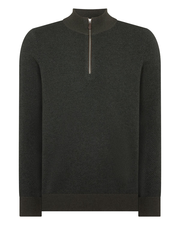 N.peal Men's Temple Jacquard Half Zip Cashmere Sweater In Arabica Khaki Green