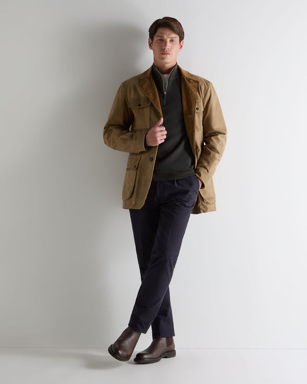 N.peal Men's Temple Jacquard Half Zip Cashmere Sweater In Arabica Khaki Green