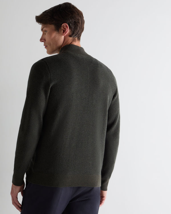 N.peal Men's Temple Jacquard Half Zip Cashmere Sweater In Arabica Khaki Green