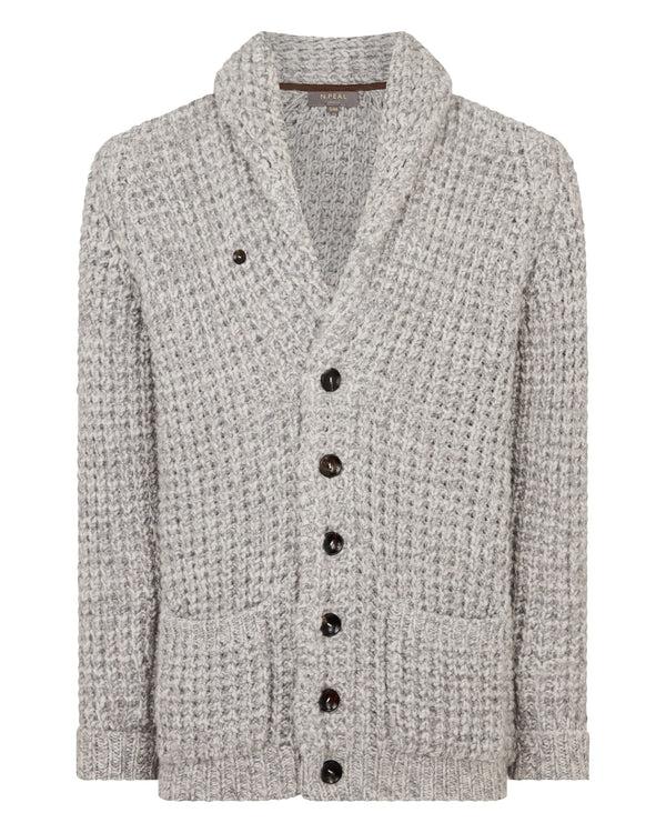 N.peal Men's Textured Kensington Cashmere Cardigan In Flannel Grey Marl