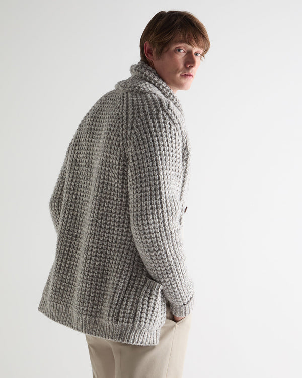 N.peal Men's Textured Kensington Cashmere Cardigan In Flannel Grey Marl