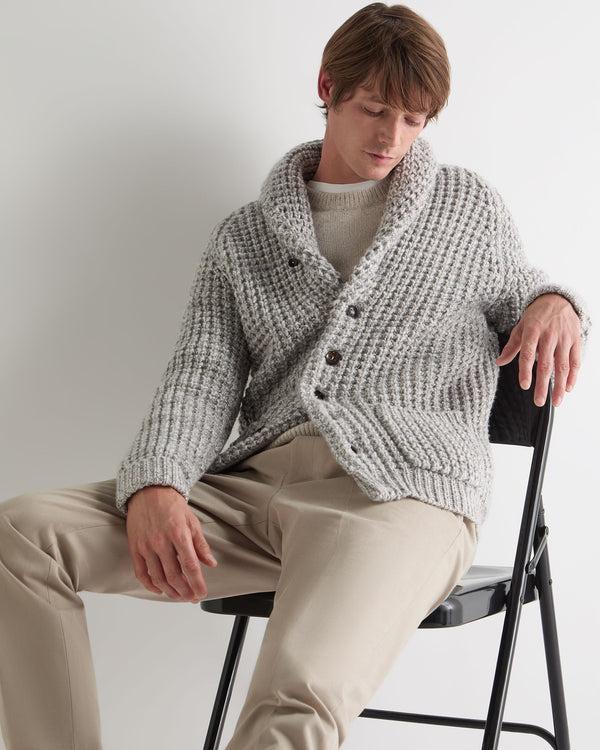 n.peal Men's Textured Kensington Cashmere Cardigan In Flannel Grey Marl
